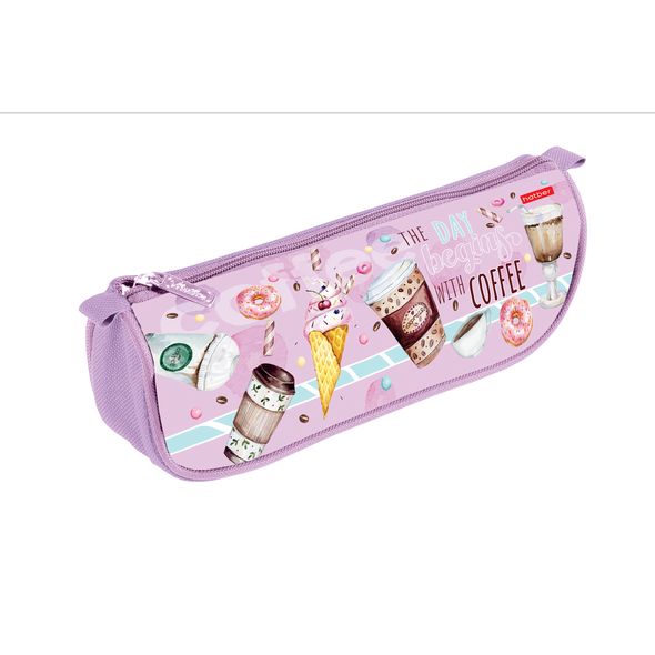 Пенал Hatber 200х95х50мм на молнии мягкий-Coffee Time- , 